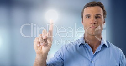 Businessman touching air glow circle