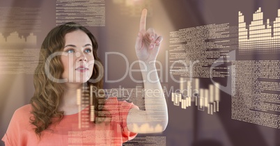 Businesswoman touching screen text interface Businesswoman touching screen text interface