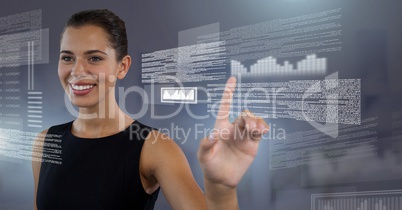 Businesswoman touching screen text interface