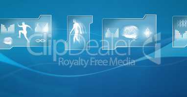 Human health and fitness interface and blue background