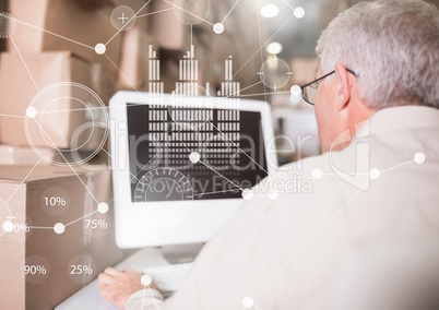 Business Overlay Interface with elderly businessman and computer