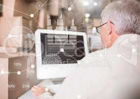 Business Overlay Interface with elderly businessman and computer