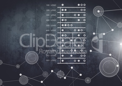 Interface overlay of connection statistics graphics with dark grunge background