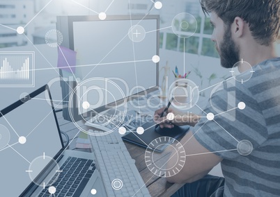 Business Overlay Interface with man and computer Business Overlay Interface with man and computer