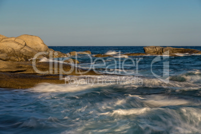 Nice long exposure picture ocean detail of the Spanish coastal in Costa Brava, Palamos