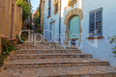 Beautiful stairs detail in a small resort village Begur in Costa Brava of Spain