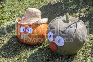 Two large pumpkins in the form of funny men.