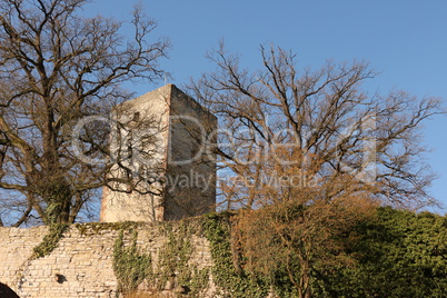 Turm und Mauer der Burg Greene im Weserbergland