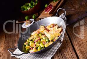 Brussels Sprouts with ham ,honey and roasted potatoes