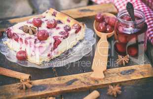 piece of cottage cheese cake and cherry berries