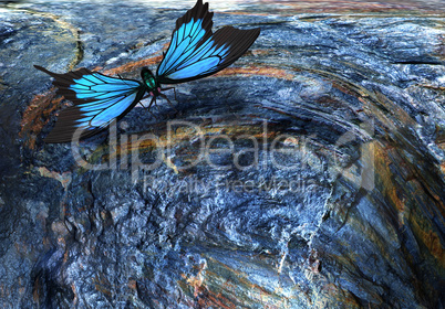 Abstract image: the flight of a butterfly. 3D rendering.