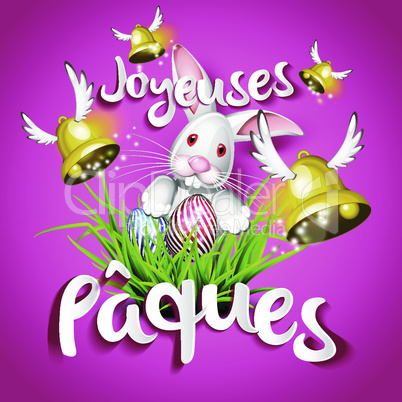 Joyeuses Pâques, oeufs, cloches et lapin