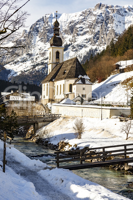 Church of Ramsau in winter with snow