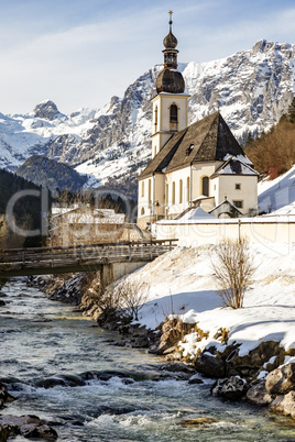 Church of Ramsau in winter with snow