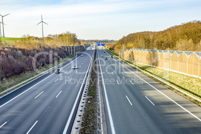 Highway with noise barriers