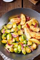 Brussels Sprouts with ham ,honey and roasted potatoes