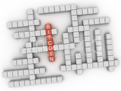 3d Bitcoin word cloud. Crypto-currencies with a capitalization o