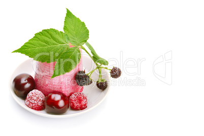 Fruit ice cream and berries isolated on white background. Free s