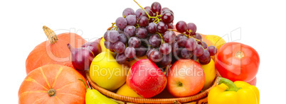 Fruit and vegetable isolated on white background. Wide photo