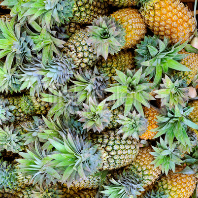 Bright background of fresh juicy pineapples.