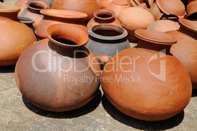 Background of a pots, dishes, and other articles made of baked c