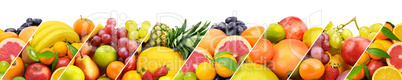 Collection fresh fruits isolated on white background. Panoramic
