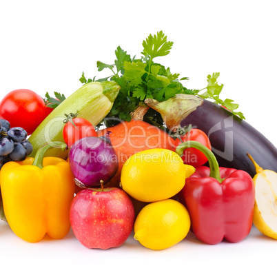 Fruits and vegetables isolated on white.