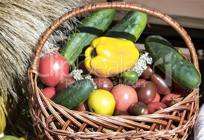Wicker basket with vegetables.