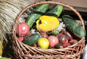 Wicker basket with vegetables.