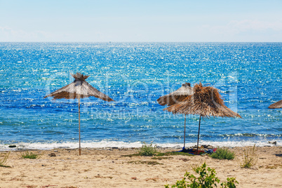 Straw beach parasols