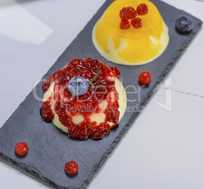 dessert panacotta with raspberry jam