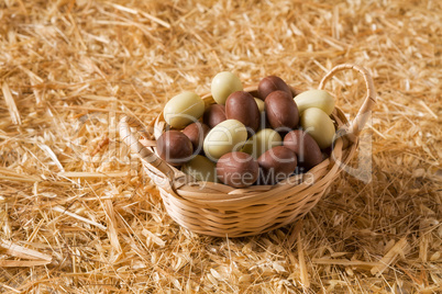 Easter chocolate eggs in a small basket