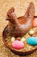 Easter chocolate hen and eggs