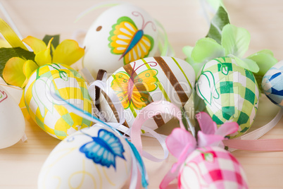 Close up of painted handmade easter eggs