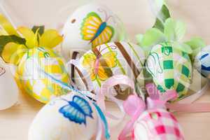 Close up of painted handmade easter eggs