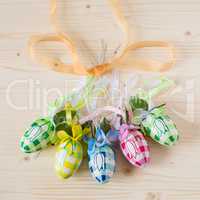 Five colorful handmade easter eggs