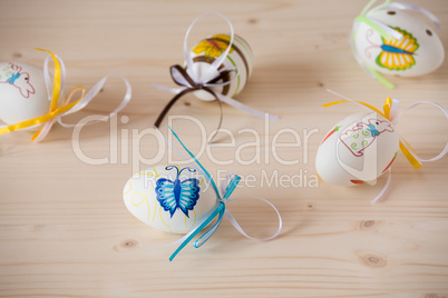 Easter eggs on wood background