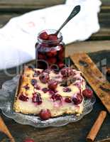 piece of cottage cheese cake and cherry berries