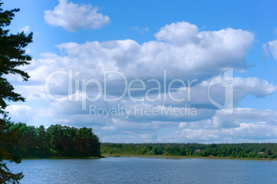 lake or pond for fishing, the fishermen on the boat, the scenery is beautiful pond