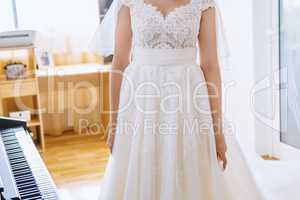 Bride in white dress closeup