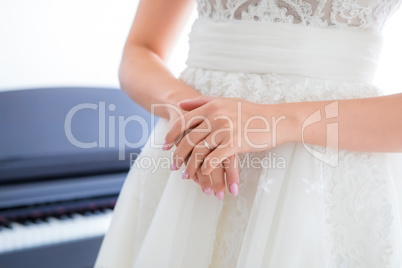 Engagement ring on bride finger