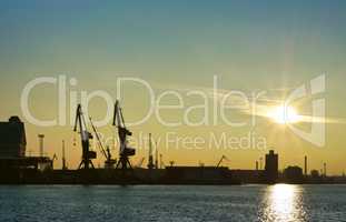 sea port, port cranes, gantry crane, ice-free Russian port on the Baltic sea Kaliningrad