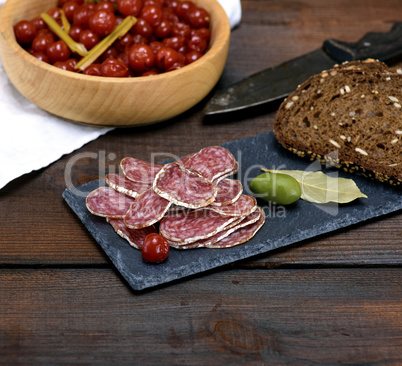 Smoked salami sausage chopped and bread