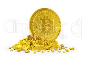 3d render of golden bitcoin on white background.
