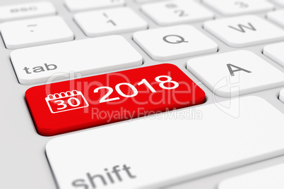 3d render - keyboard with red button - 2018 and calendar symbol.