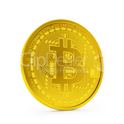 3d render of golden bitcoin on white background.