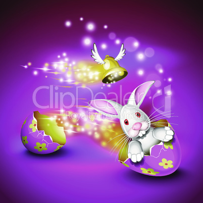 Funny bunny driving an egg shell