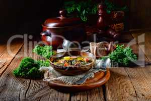 rustic kale soup with meat and sausage