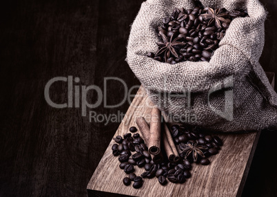 bag of black coffee beans