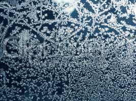 Close up of a window with frost pattern
